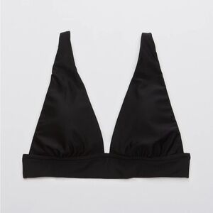 Aerie Tie Longline Triangle Bikini Top Black Size Medium NWT